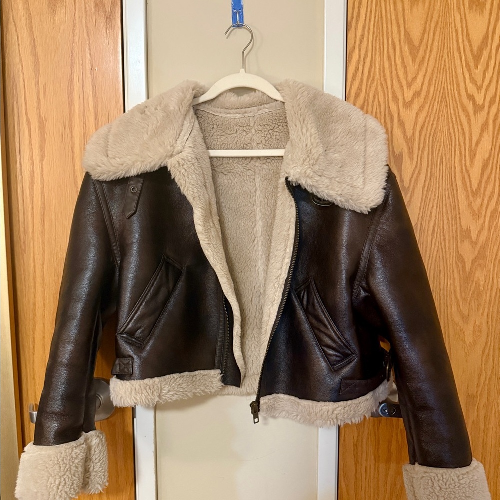 Brown Leather Fur Jacket